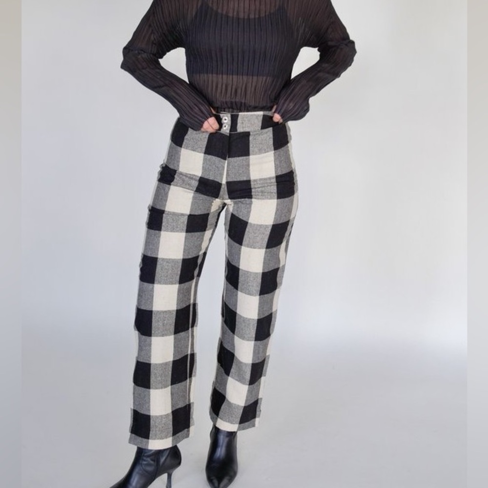 Straight Leg Plaid Pants in Black & White - Picture 3 of 8